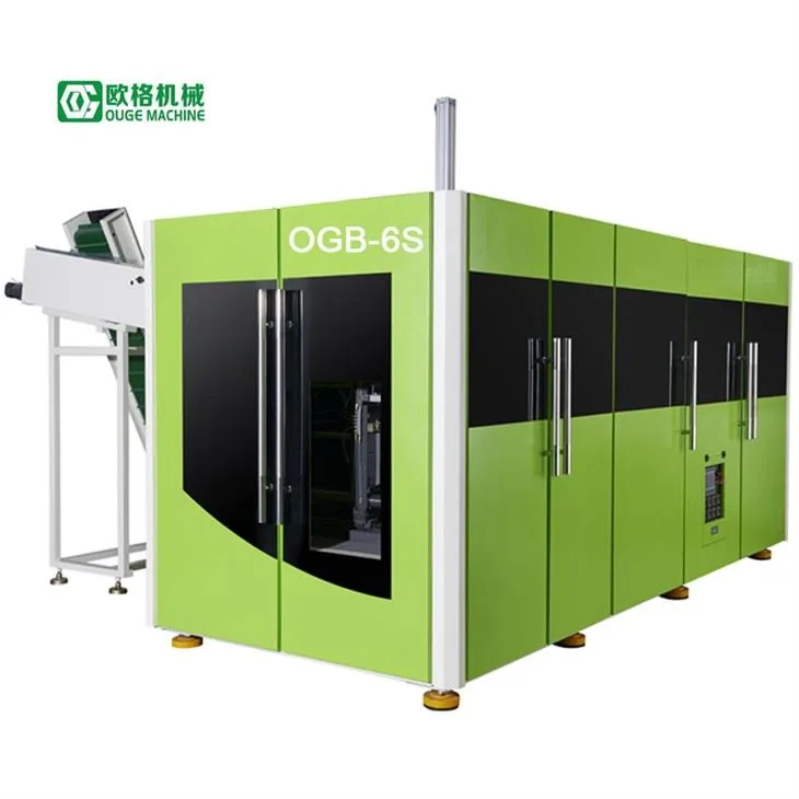 Stroj na vyfukovanie do roztiahnutia vyfukovaním do formy s 6 dutinami za horúca